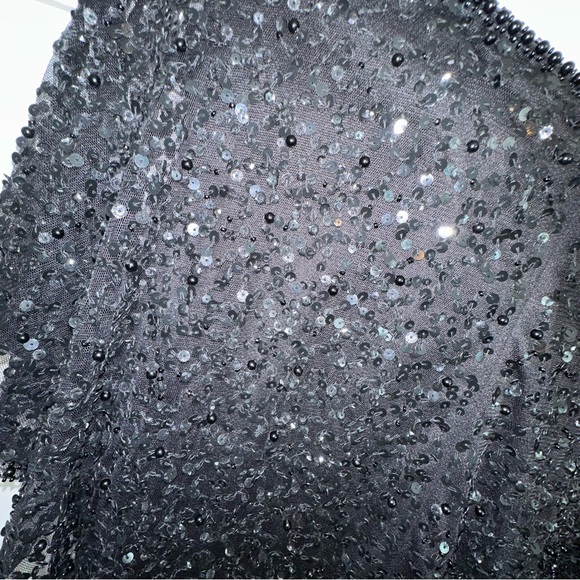 Adrianna Papell Black Flutter Sleeve Beaded Short Sequin Dress - NWT - 14 - Picture 7 of 12